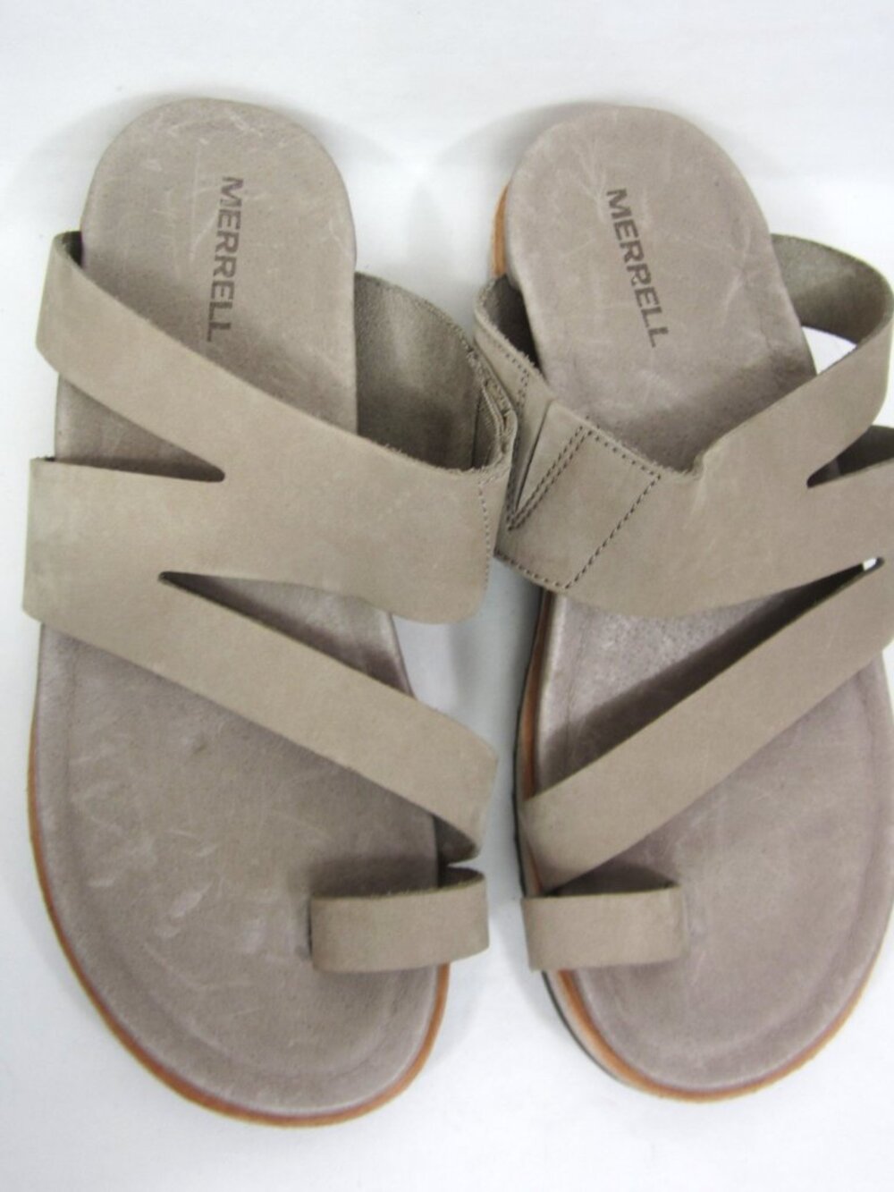 Merrell Womens Sz 5 NEW Moon Sandals Toe Ring Leather Beige Tan Taupe Platform - Picture 6 of 10